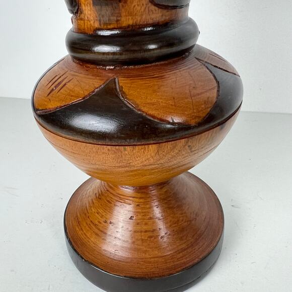 Vintage Hand Carved Wooden Vase Floral Leaves Made in Mexico 12.5" Boho - Picture 6 of 7